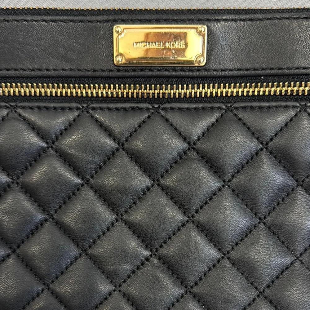 Michael Kors Black and Gold Quilted Leather Clutch